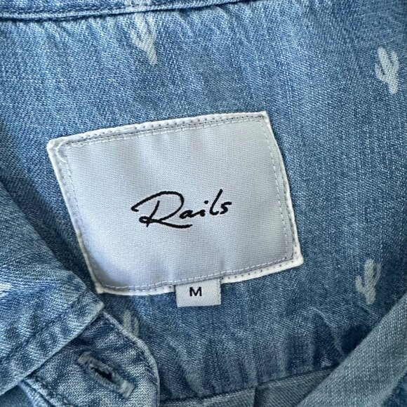 Rails Carter Denim Cactus Graphic Print Button Up Shirttail Hem Long Sleeve Line - Picture 9 of 11